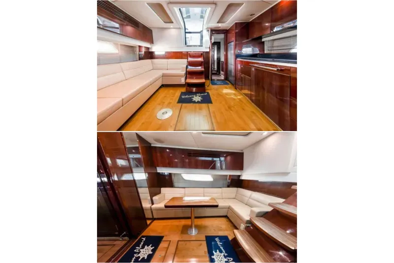 Slide: The Image of Luxurious interior of 2009 Sea Ray 43 Sundancer yacht with elegant wood finishes and plush seating. - 10