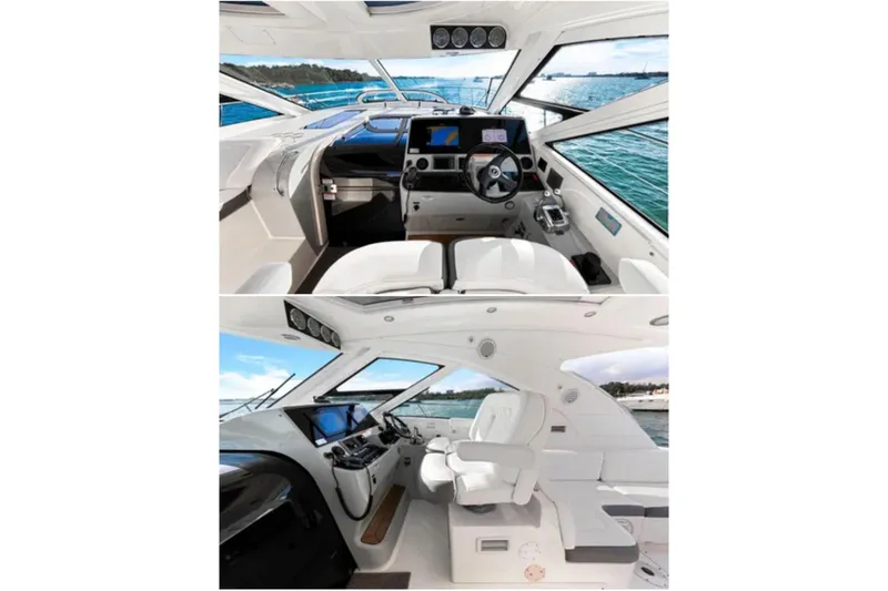 Slide: The Image of 2009 Sea Ray 43 Sundancer yacht interior with modern helm and luxurious seating. - 6