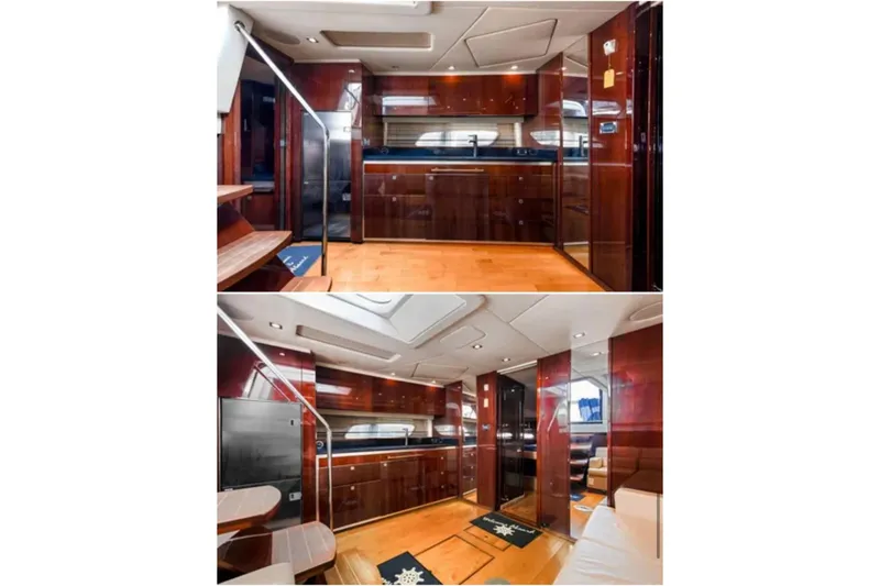 Slide: The Image of Luxurious interior of 2009 Sea Ray 43 Sundancer yacht with polished wood finishes. - 9
