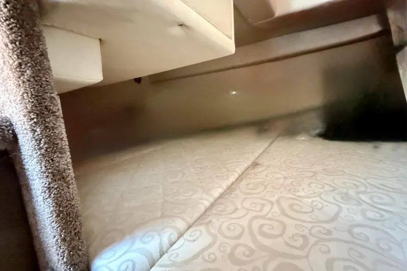 Slide: The Image of Interior cabin view of 2005 Sea Ray Sundancer 260, featuring a cozy sleeping area. - 23