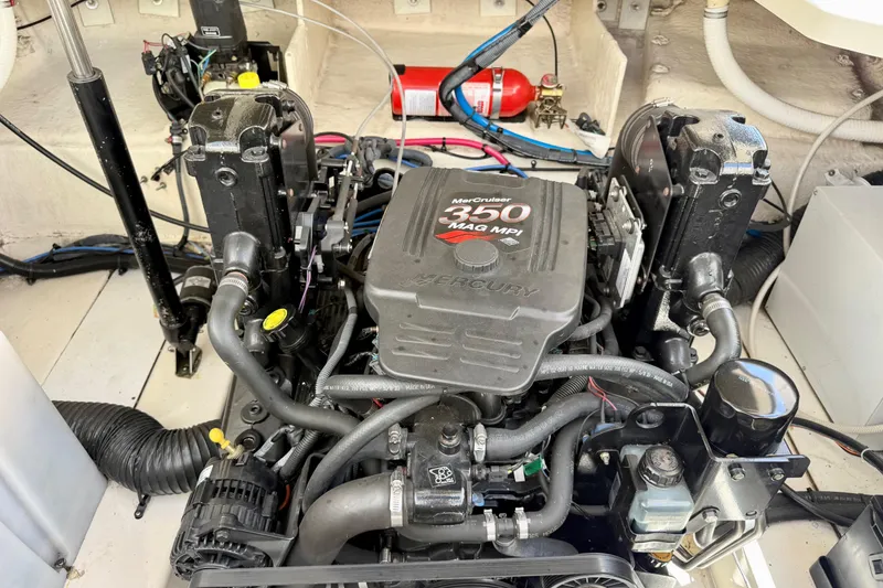 Slide: The Image of Engine compartment of a 2005 Sea Ray Sundancer 260 with MerCruiser 350 MAG MPI engine. - 26
