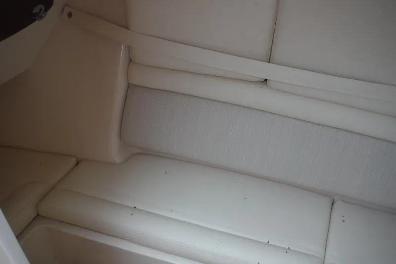 Slide: The Image of Interior seating of 2019 Grady-White Freedom 325 boat, featuring cream-colored upholstery. - 36