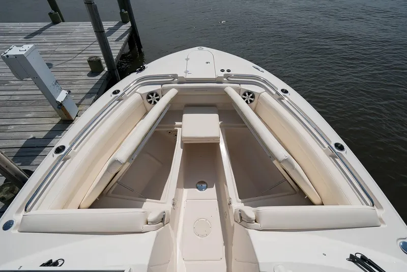 Slide: The Image of Manufacturer Provided Image: 2019 Grady-White Freedom 325 boat bow seating area at dock. - 5