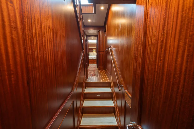 Slide: The Image of Luxurious wooden staircase interior of 2022 Hunt Ocean 76EP yacht. - 47