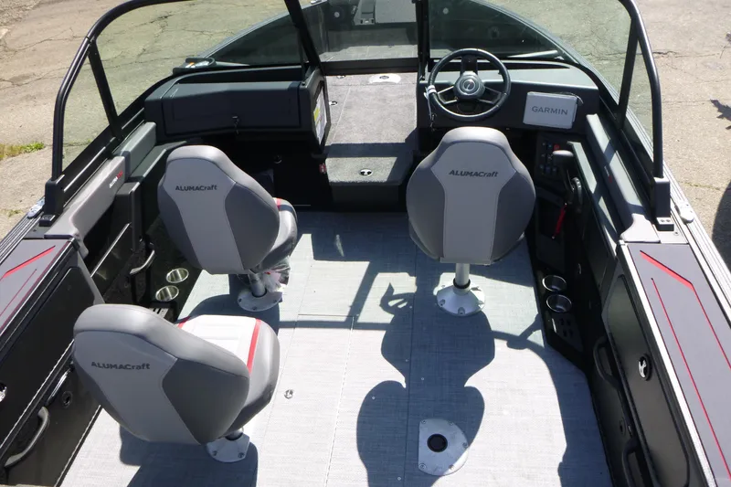 Slide: The Image of Interior of 2025 Alumacraft Trophy 175X Sport boat with two seats and steering console. - 5