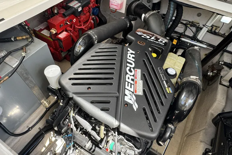 Slide: The Image of Engine compartment of a 2002 Sea Ray 360 Sundancer with Mercury 8.1S motor. - 28