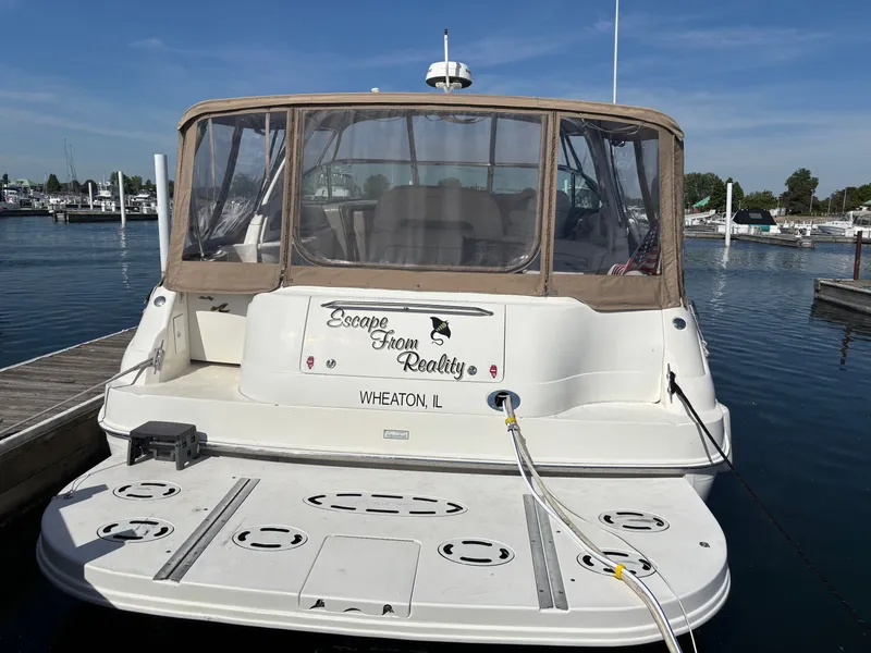 Slide: The Image of Sea Ray Sundancer 460 yacht docked, year 2000 model. - 2