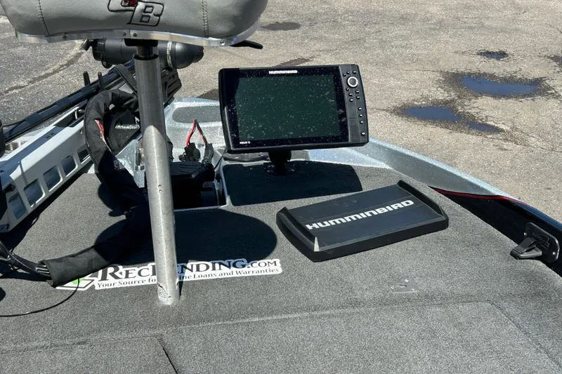 Slide: The Image of 2018 Bass Cat Lynx boat with Humminbird fish finder on deck. - 19