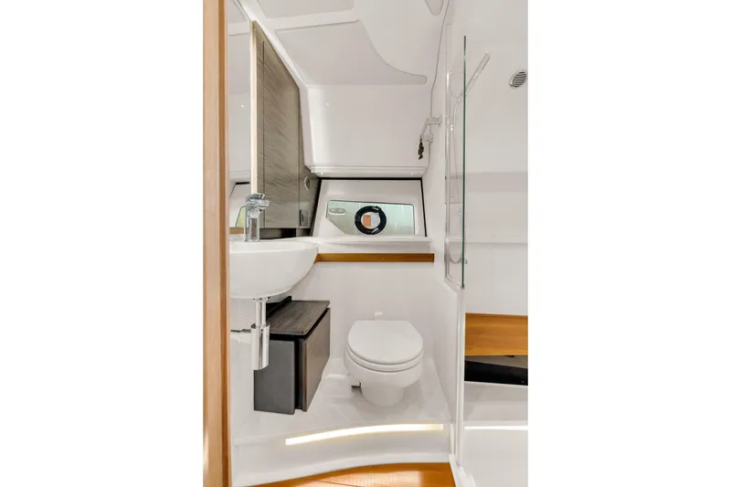 Slide: The Image of Luxurious bathroom interior of 2021 Tiara Sport 43 LE yacht, featuring modern fixtures. - 34
