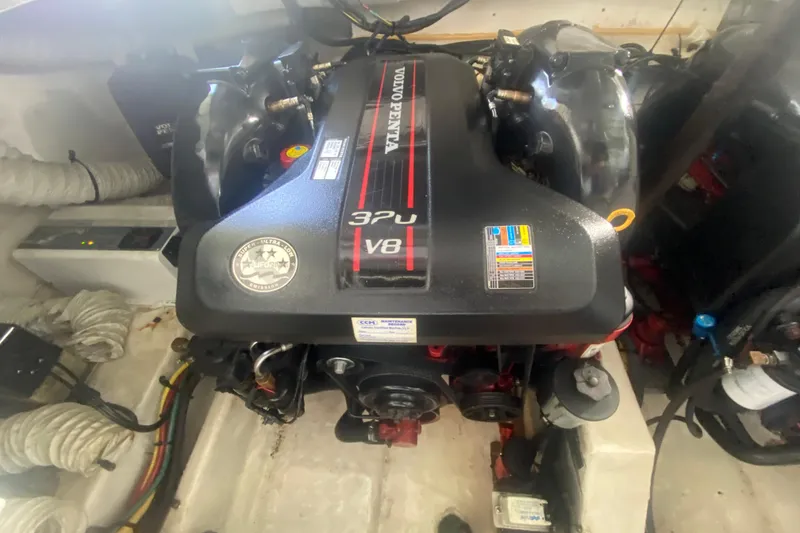 Slide: The Image of Volvo Penta V8 engine in 2014 Cruisers 328 Black Diamond boat. - 47