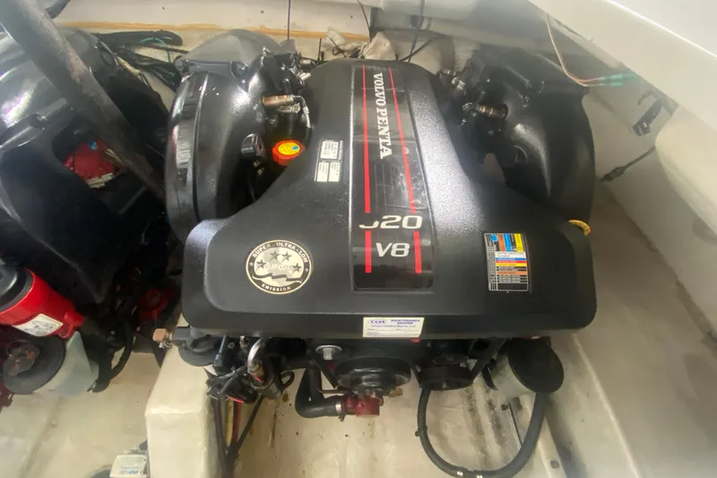 Slide: The Image of Volvo Penta V8 engine in 2014 Cruisers Sport Series 328 Black Diamond boat. - 55