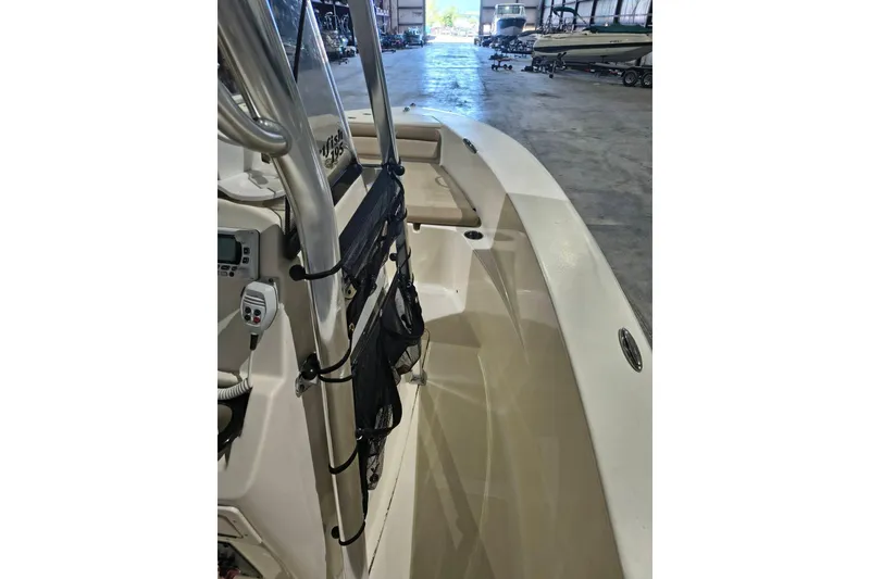 Slide: The Image of 2020 Scout 195 Sportfish boat interior in storage facility. - 12