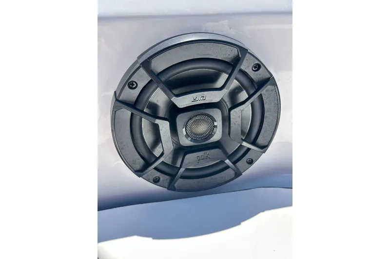 Slide: The Image of Close-up of a Polk speaker on a 2024 Yamaha Boats SX195. - 29