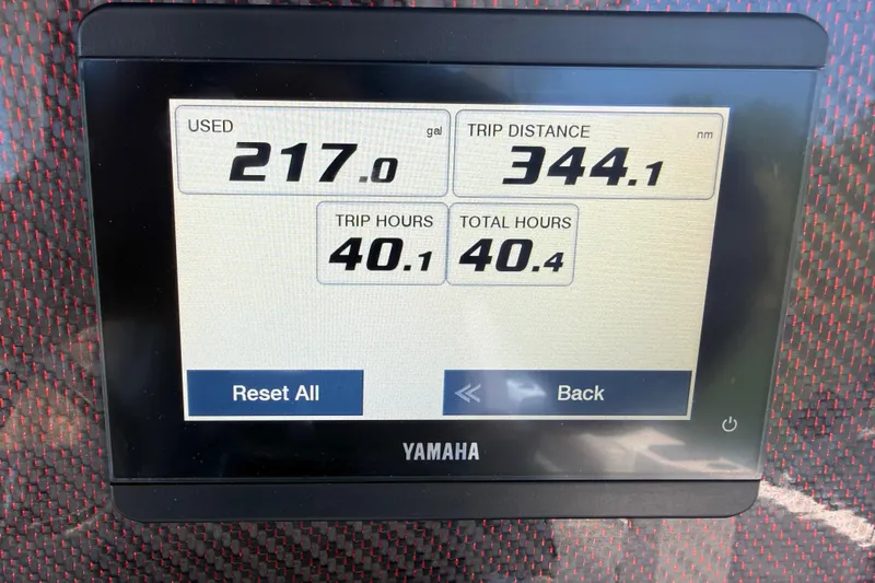 Slide: The Image of Display screen showing fuel usage, trip distance, and hours for 2024 Solara S-250 CW. - 21