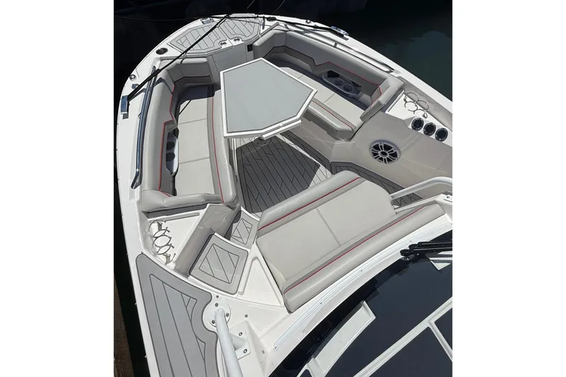 Slide: The Image of Luxurious seating area on 2024 Solara S-250 CW boat with modern design and amenities. - 26