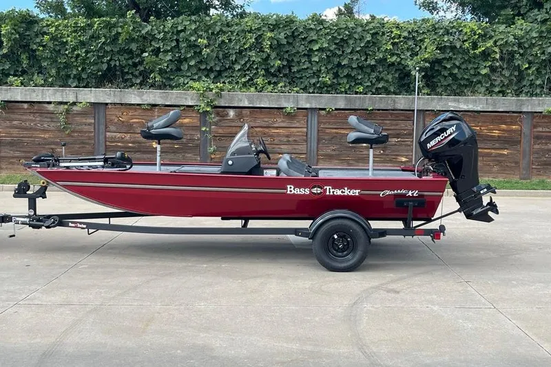 The Image of 2026 Tracker Bass Tracker Classic XL boat with Mercury engine on trailer. - 0