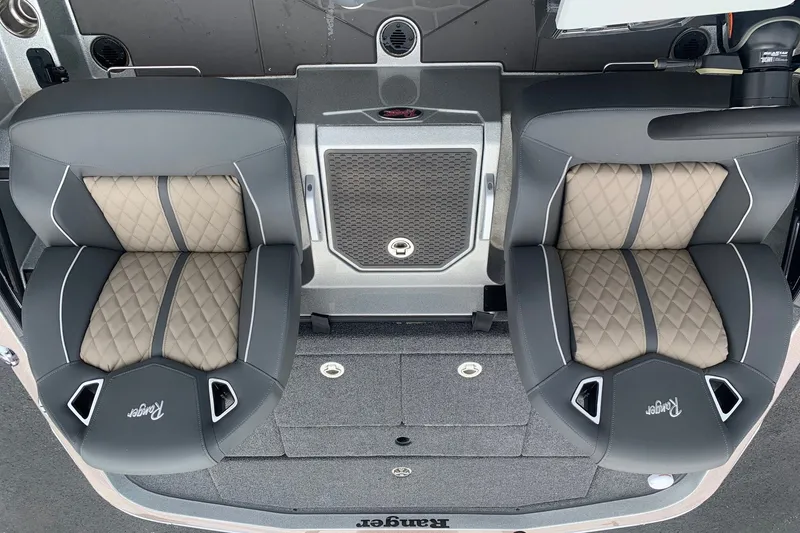 Slide: The Image of 2026 Ranger Z520R Cup-Equipped boat seats with quilted design and sleek finish. - 95