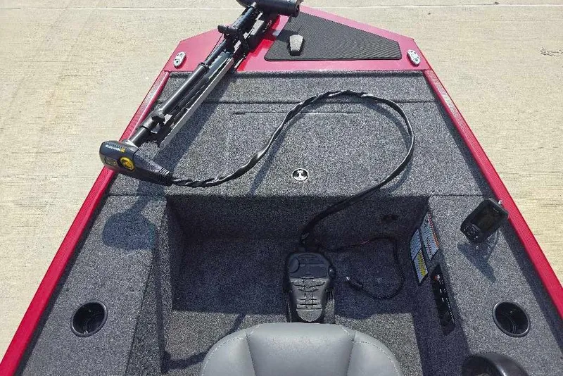 Slide: The Image of 2026 Tracker Panfish 17 boat interior with trolling motor and control panel. - 8