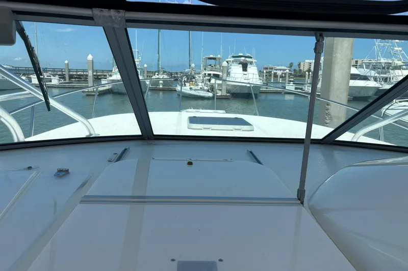 Slide: The Image of 2008 Stamas 370 Express yacht docked at marina, viewed from cockpit. - 16