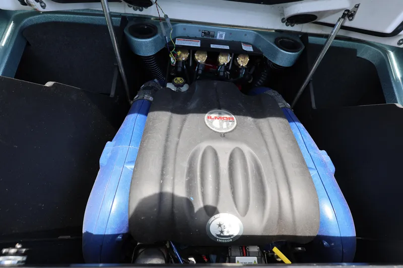 Slide: The Image of 2023 MasterCraft X24 Ilmor engine, detailed view of the engine compartment. - 29