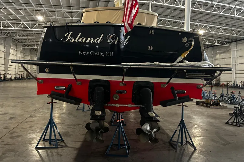 Slide: The Image of 2009 Vicem Windsor Craft 36 Hardtop boat in storage, named "Island Girl," New Castle, NH. - 5