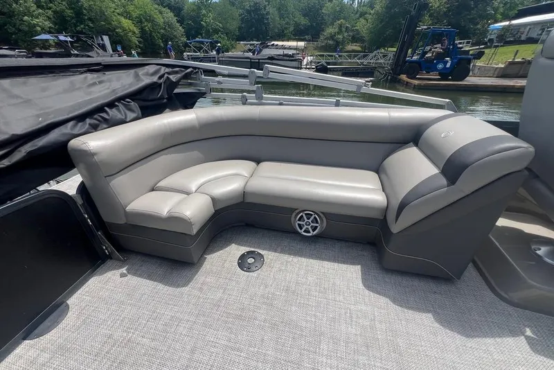 Slide: The Image of 2017 Premier 270 Super Sport boat with luxurious gray seating on deck. - 14
