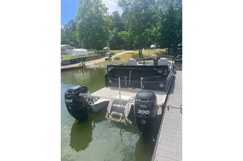 Slide: The Image of 2017 Premier 270 Super Sport boat docked with dual Mercury 300 engines. - 3