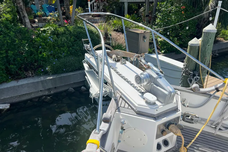 Slide: The Image of Bow of 1991 Grand Banks 42 Motoryacht with anchor and winch system. - 38