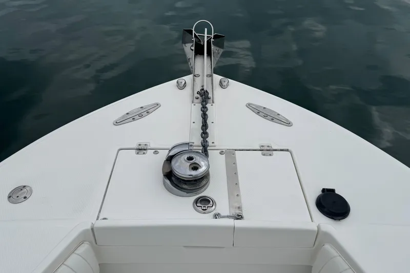 Slide: The Image of Bow view of 2007 Regulator 26 Forward Seating boat with anchor and chain. - 5