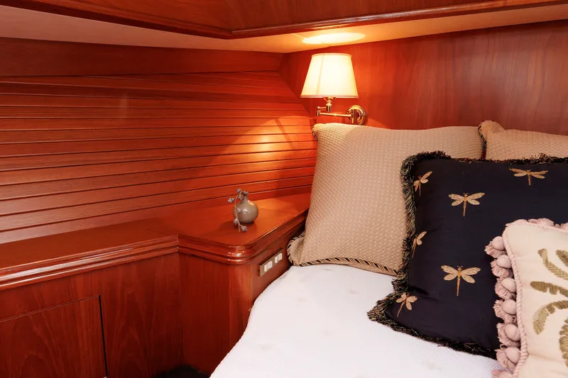 Slide: The Image of Luxurious cabin interior of 2008 Alden 52 Salon Express yacht with elegant bedding and lighting. - 30