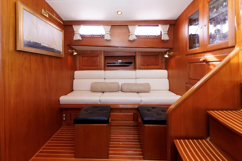 Slide: The Image of Luxurious interior of 2008 Alden 52 Salon Express yacht with elegant wood finish. - 25