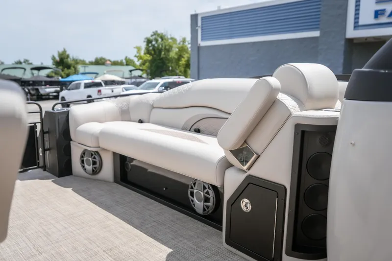 Slide: The Image of Luxury seating on 2026 JC Sporttoon 26TT pontoon boat with integrated speakers. - 19
