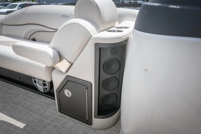 Slide: The Image of Luxury seating and speaker system on 2026 JC Sporttoon 26TT boat. - 27