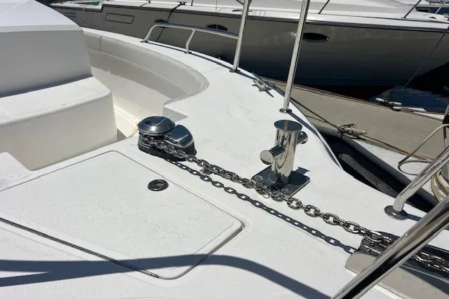 Slide: The Image of 2024 Bluewhale 3600 WA boat deck with anchor chain and cleat. - 22