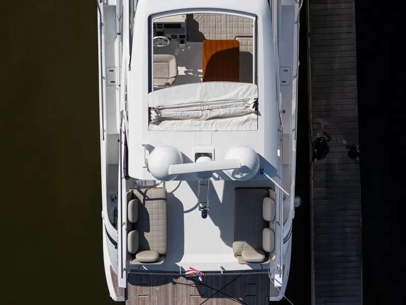Slide: The Image of Aerial view of Azimut 50 Fly yacht docked, 2018 model. - 16