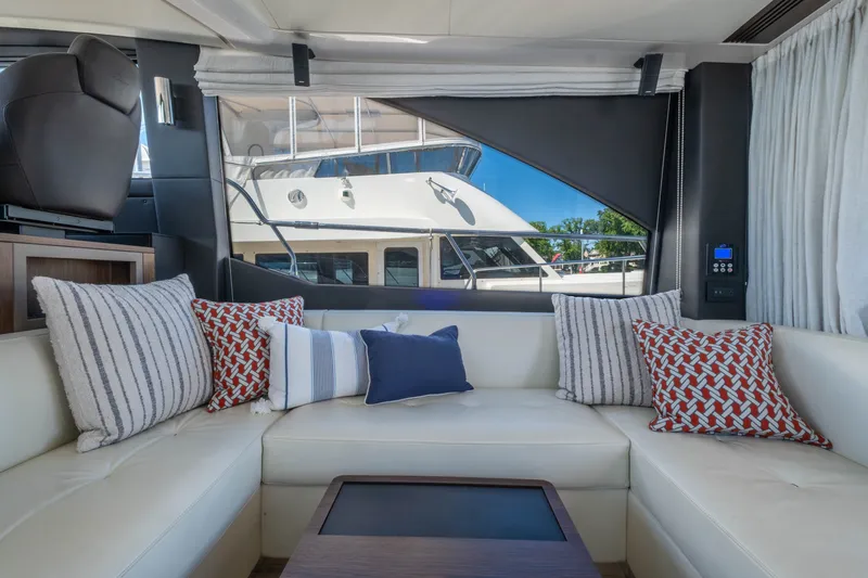 Slide: The Image of Interior of Azimut 50 Fly yacht with cushions and sofa. - 39