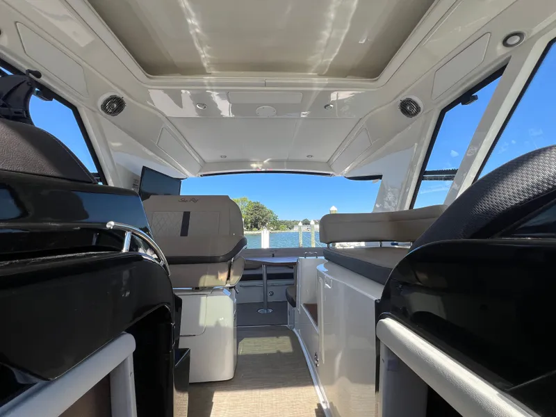Slide: The Image of Interior of 2018 Sea Ray Sundancer 350 Coupe with water view. - 46