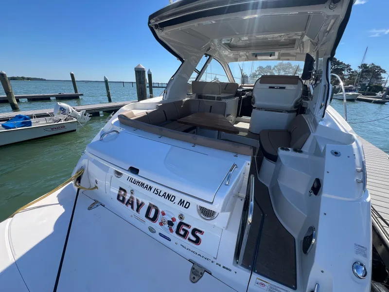 Slide: The Image of 2018 Sea Ray Sundancer 350 Coupe at dock, Tilghman Island. - 9