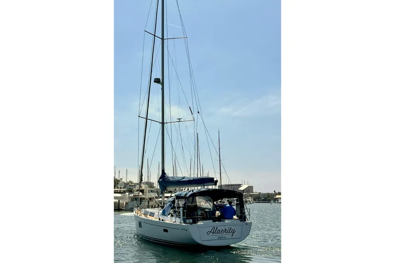 Slide: The Image of Sailing yacht Hanse 455, 2016 model, docked in a sunny marina. - 16