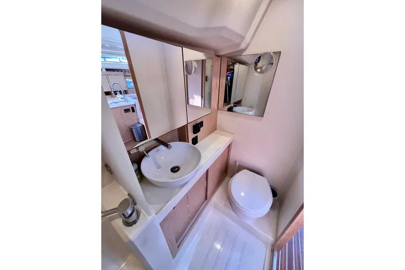 Slide: The Image of Modern bathroom interior of 2016 Hanse 455 yacht with sink and toilet. - 181