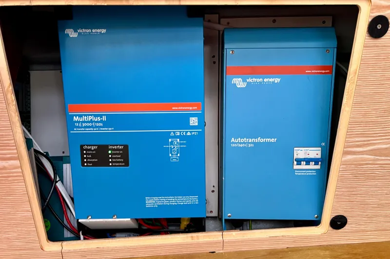 Slide: The Image of Victron Energy MultiPlus-II and Autotransformer installed in 2016 Hanse 455 yacht. - 195