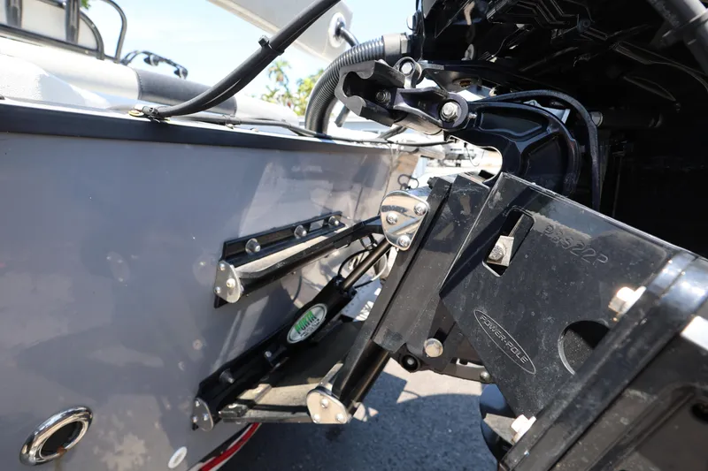 Slide: The Image of 2021 Blazer Bay 2400 boat engine and mounting details. - 12
