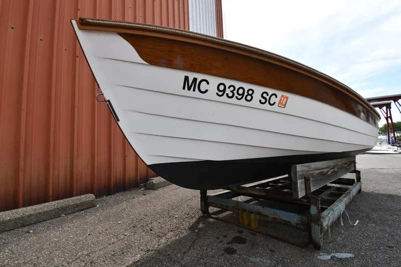 Slide: The Image of 2003 Great Lakes 16 Skiff boat on a stand, registration MC 9398 SC. - 1