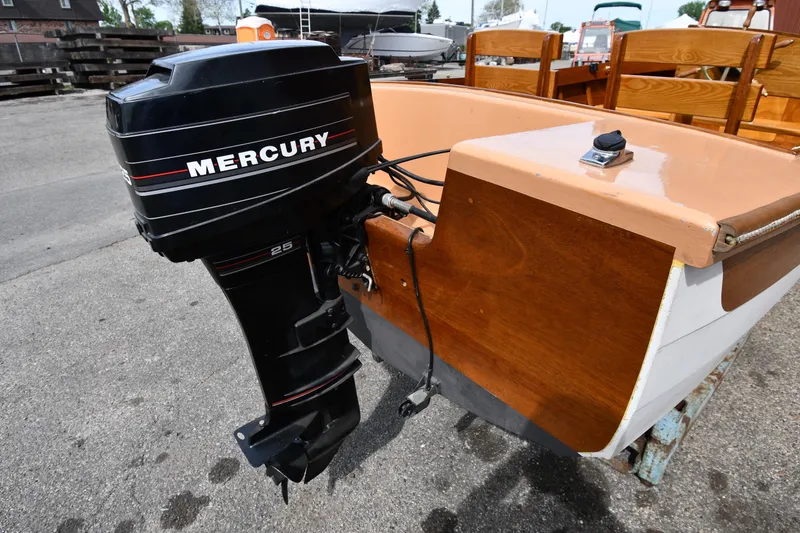Slide: The Image of 2003 Great Lakes 16 Skiff with Mercury 25 outboard motor, wooden interior detail. - 4