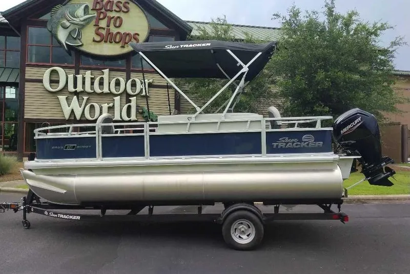 Slide: The Image of 2026 Sun Tracker Bass Buggy 18 DLX pontoon boat at Bass Pro Shops Outdoor World. - 10