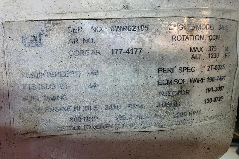 Slide: The Image of Label on a 2002 Sea Ray 560 Sedan Bridge engine, showing specifications and serial numbers. - 159