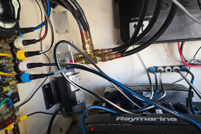 Slide: The Image of Electrical wiring and network setup on a 2002 Sea Ray 560 Sedan Bridge yacht. - 66