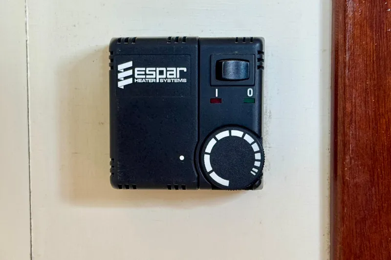 Slide: The Image of Espar Heater Systems control panel on 1976 Downeast Flybridge Cruiser. - 35