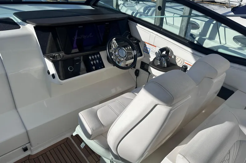 Slide: The Image of Interior cabin of 2020 Sea Ray Sundancer 320 Coupe with modern furnishings. - 27