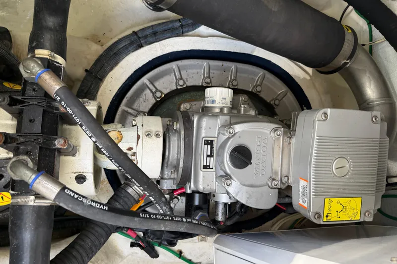 Slide: The Image of Engine compartment of a 2017 Sabre 38 Salon Express, featuring Volvo Penta components. - 77